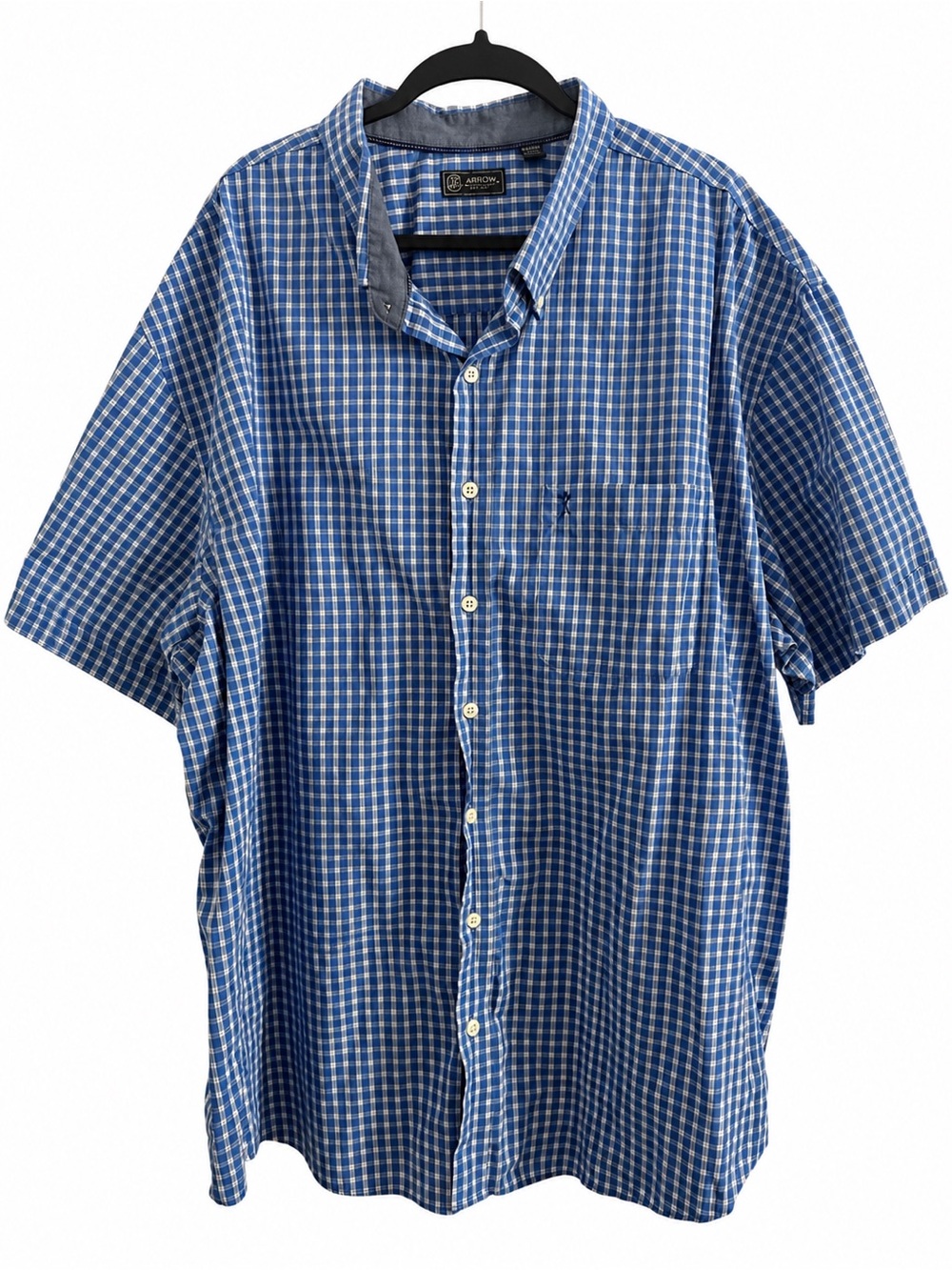 Arrow Men’s Blue White Gingham Plaid Short Sleeve Button Down Shirt Big Tall 4XL